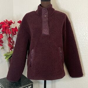 NWT Athleta Cozy Sherpa Snap Sweatshirt Oversized Burgundy Wine Purple M